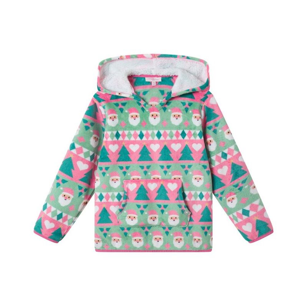 Andy & Evan Girls  Holiday Plush Hoodie, Green